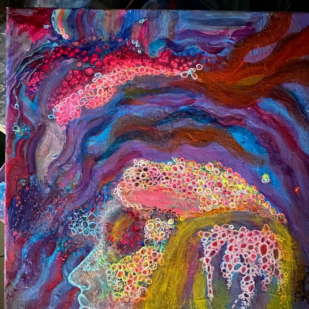 Purple and Pink Abstract Painting with Swirling Organic Shapes